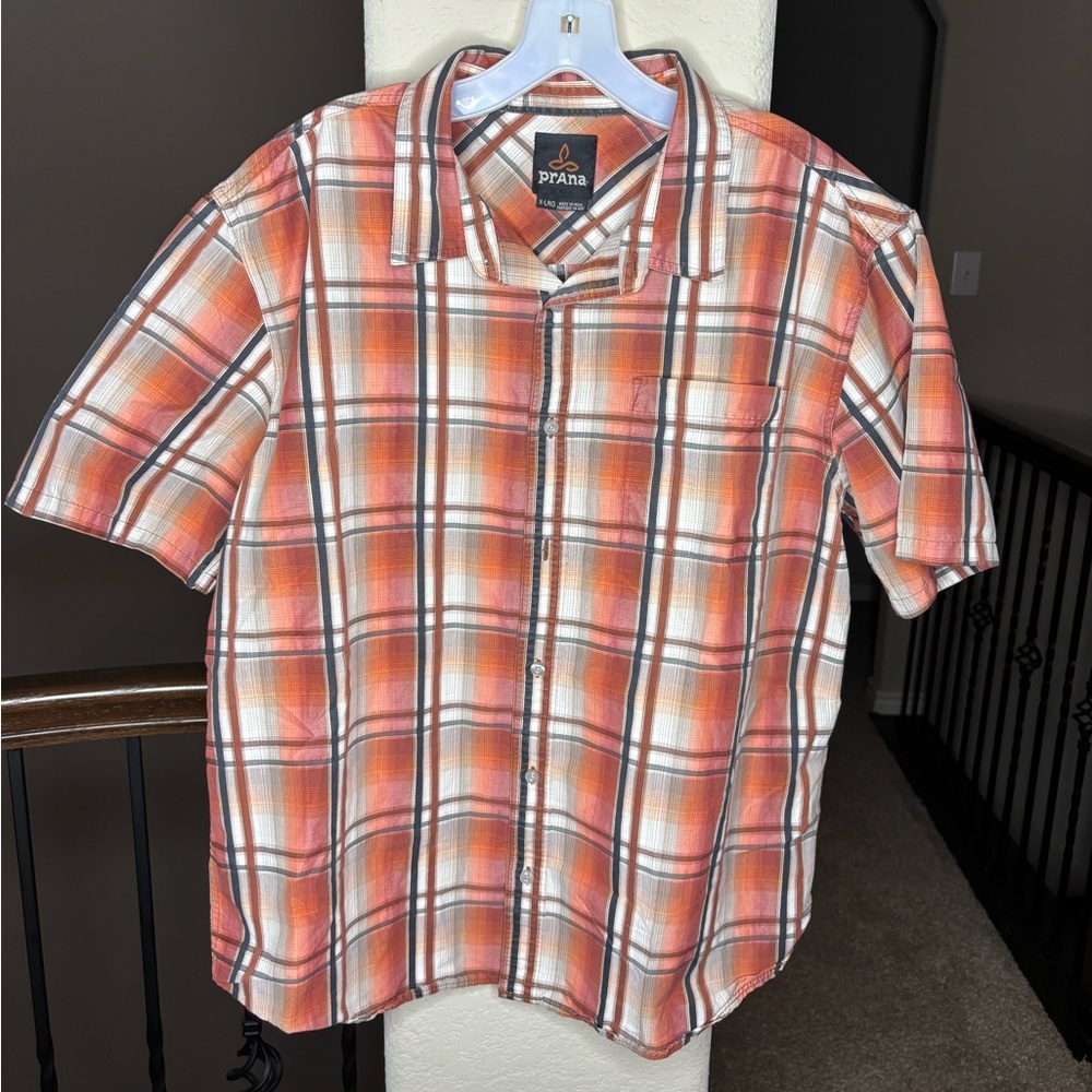 Prana Men's Orange Plaid Button Down Size XL